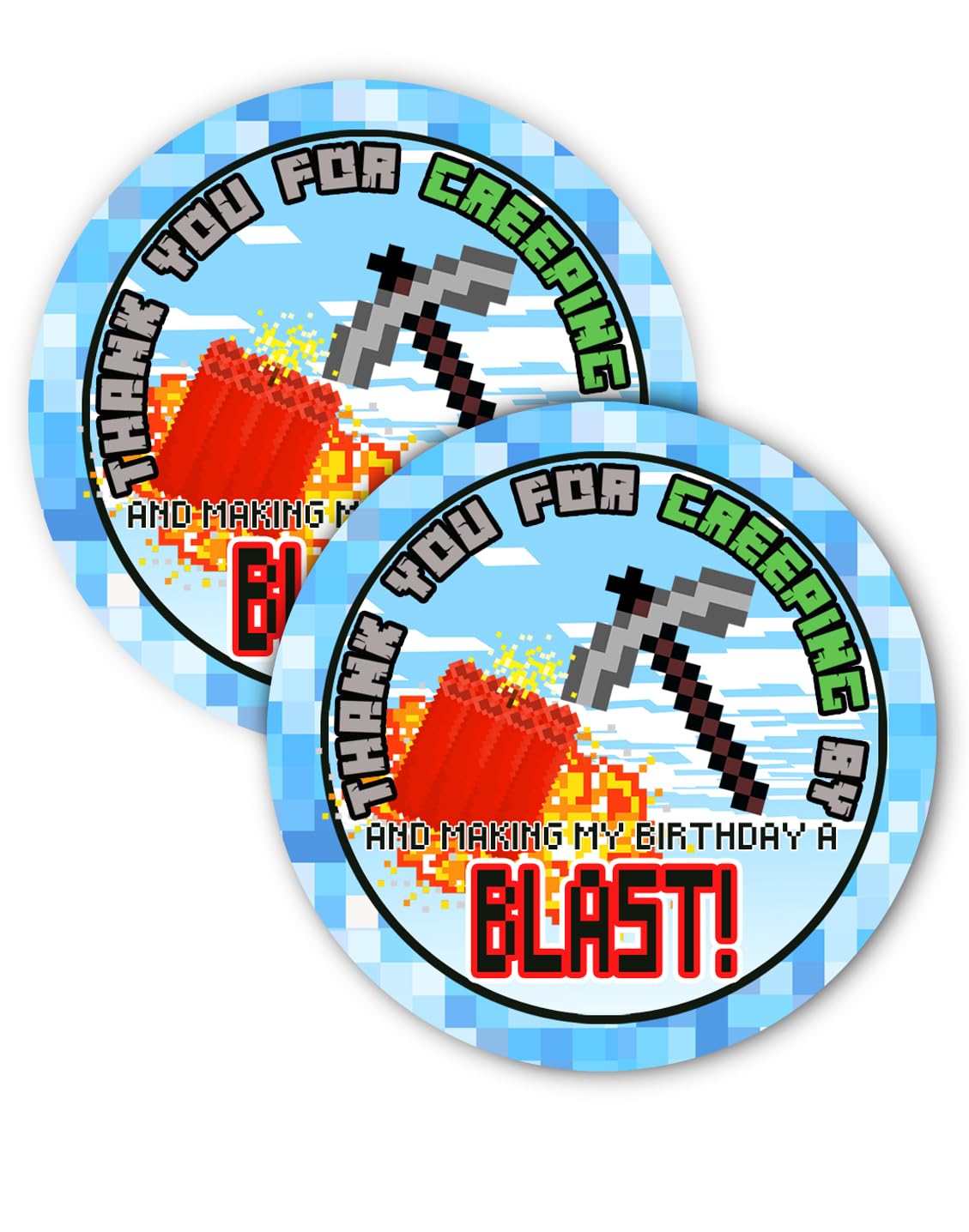 Pixel Party Favor Stickers - 20 Favor Bag Stickers - Pixel Thank You Tag - Pixel Party Supplies - Pixel Party Decorations