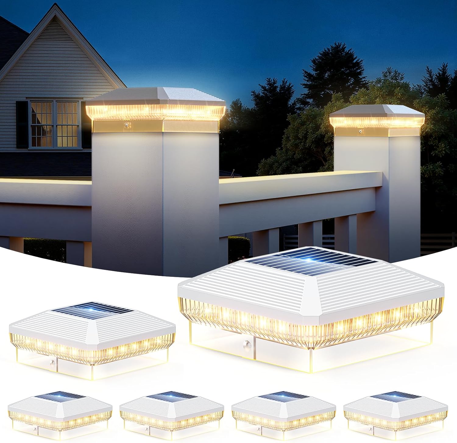 LETMY 6 Pack Solar Post Cap Lights Outdoor, 40 Brighter LEDs 4x4 Fence Post Solar Lights Outdoor with 3 Modes, Waterproof Deck Fence Post Cap Light Solar Powered for 3.5x3.5 4x4 Vinyl Wooden Posts