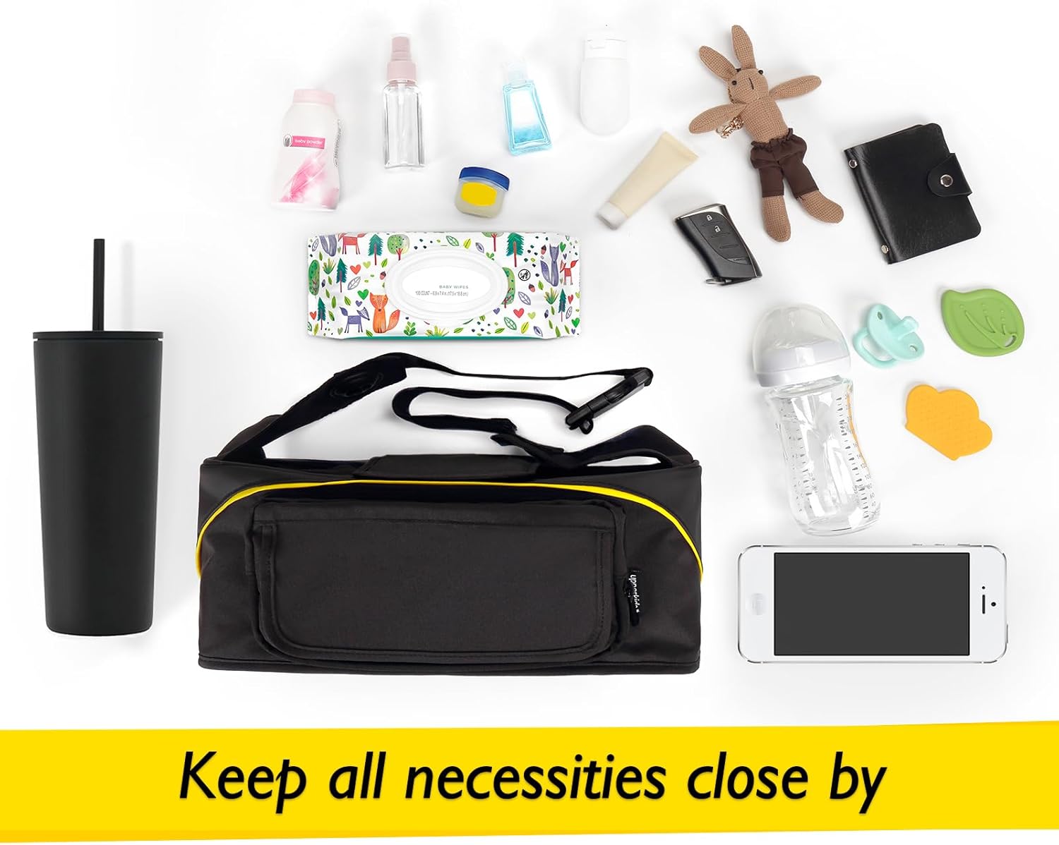 Upperkids Essentials Travel Bag for Doona Infant Car Seat Stroller, Organizer Bag with Cup Holder, Phone & Wipes Pockets, Large Capacity, Water-Repellent & Lightweight, Baby Essentials Storage - Image 2