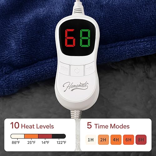 Vista 168 de Homemate Manta térmica eléctrica tamaño individual – Manta térmica de 62 x 84 pulgadas, tamaño individual, 1/2/4/6/8 horas de apagado automático, 10
