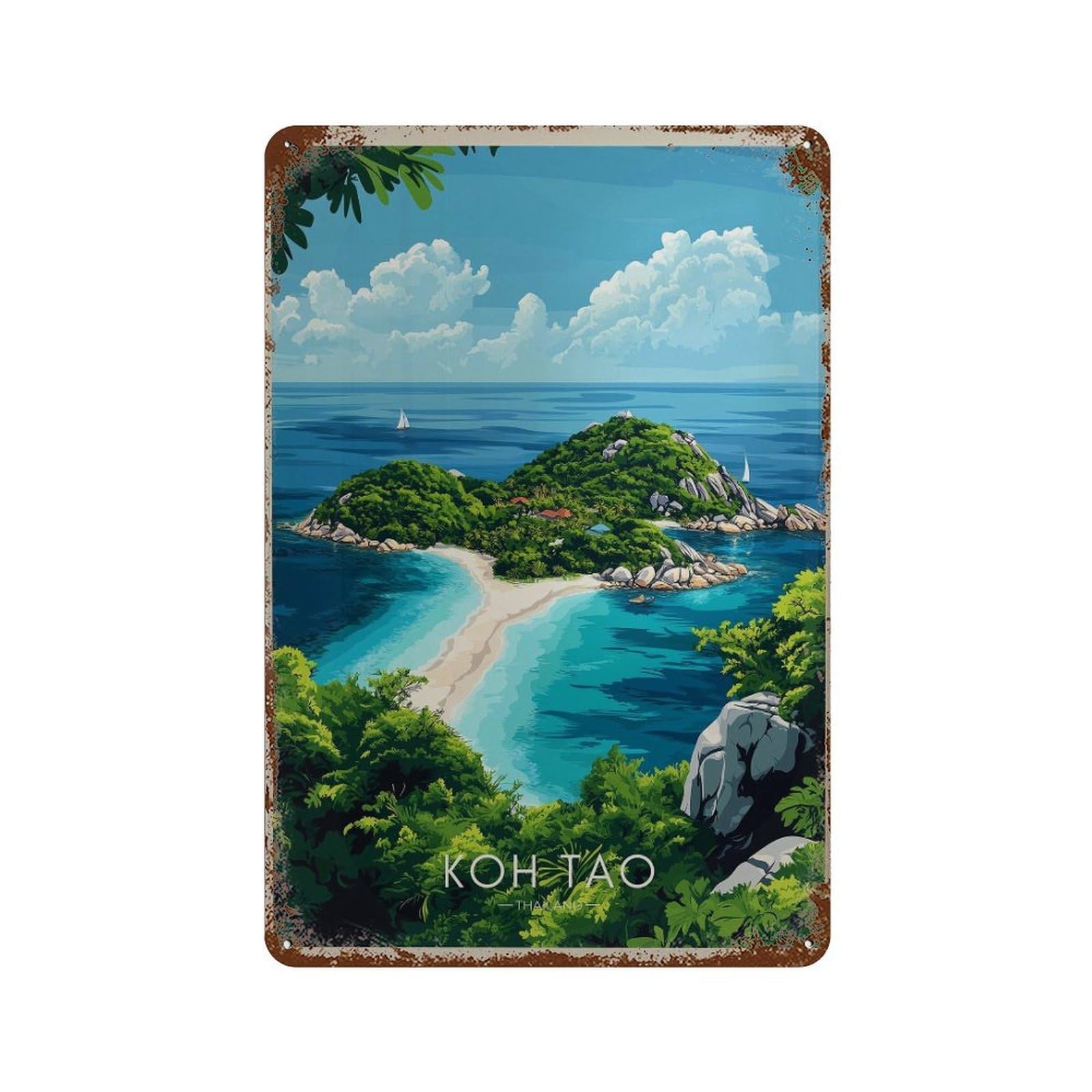xiaoxiaoshen Koh Tao Thailand Tropical Island Wall Decor Art Metal Tin Poster Modern Home Decor Art Home Bar Shop Decorations Vintage Sign 30x20cm
