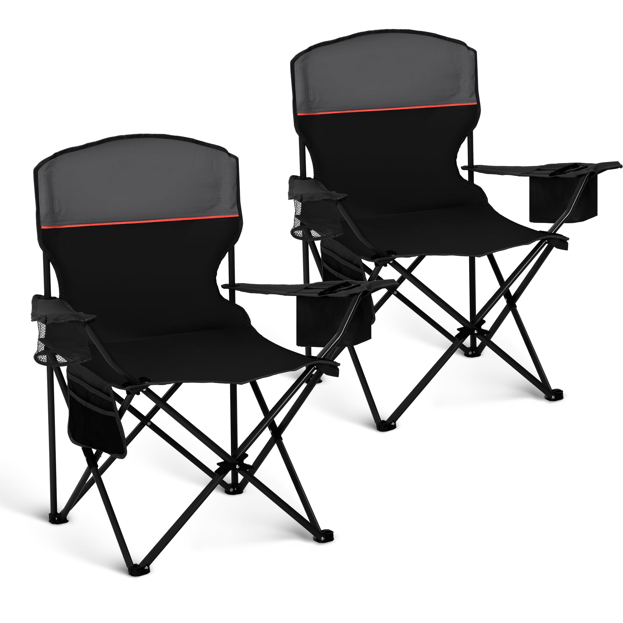 LET'S CAMP Lot de 2 chaises de Camping Pliantes avec Sac Isotherme à 3 bidons - Chaise de Jardin Portable avec Porte-gobelet - Charge maximale : 120 kg - Chaise d'extérieur pour Camping, Plage