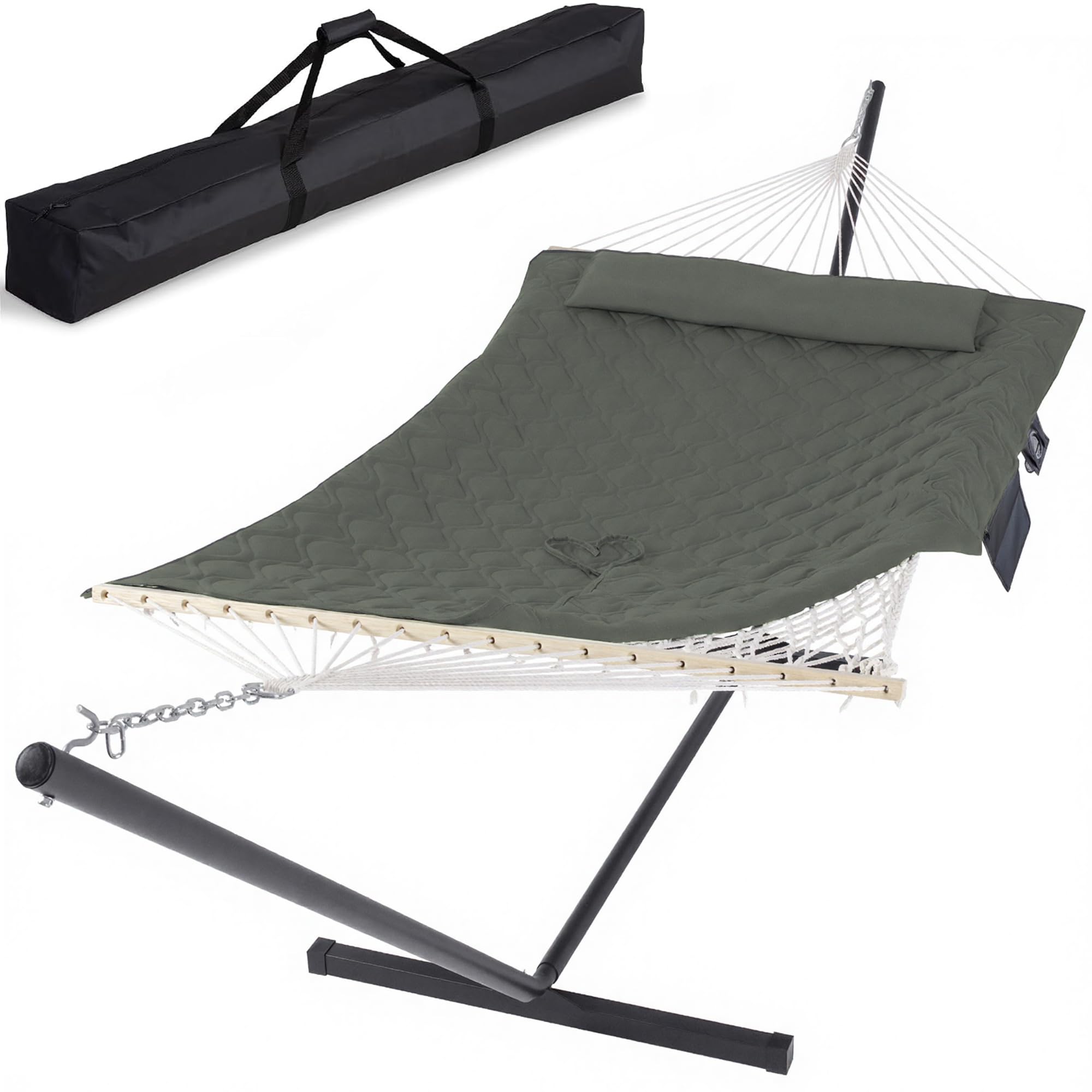 SUNCREAT Patio Portable Hammock with Stand, Carrying Bag, Gray Green Drops