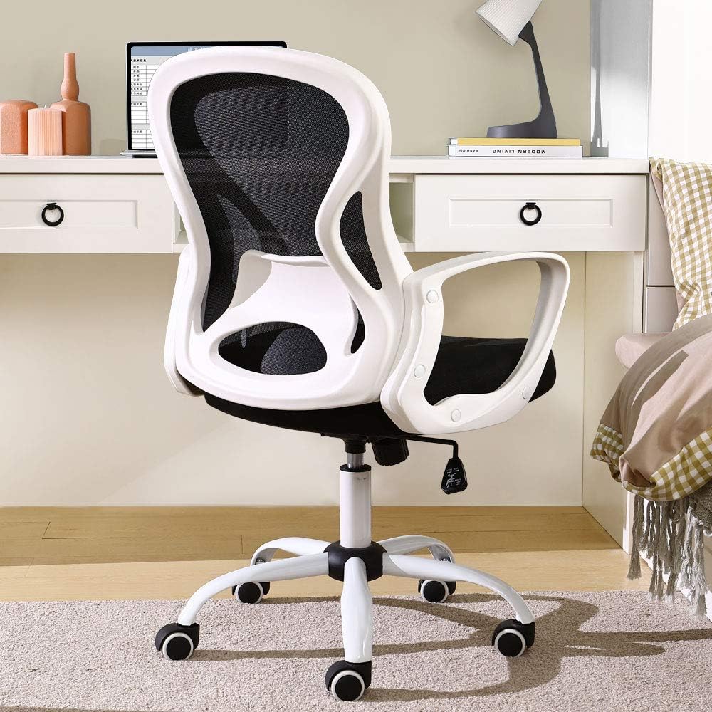 BERLMAN Mid Back Mesh Office Chair Adjustable Height Desk Chair Swivel Chair Computer Chair with Armrest Lumbar Support (White): Kitchen & Dining