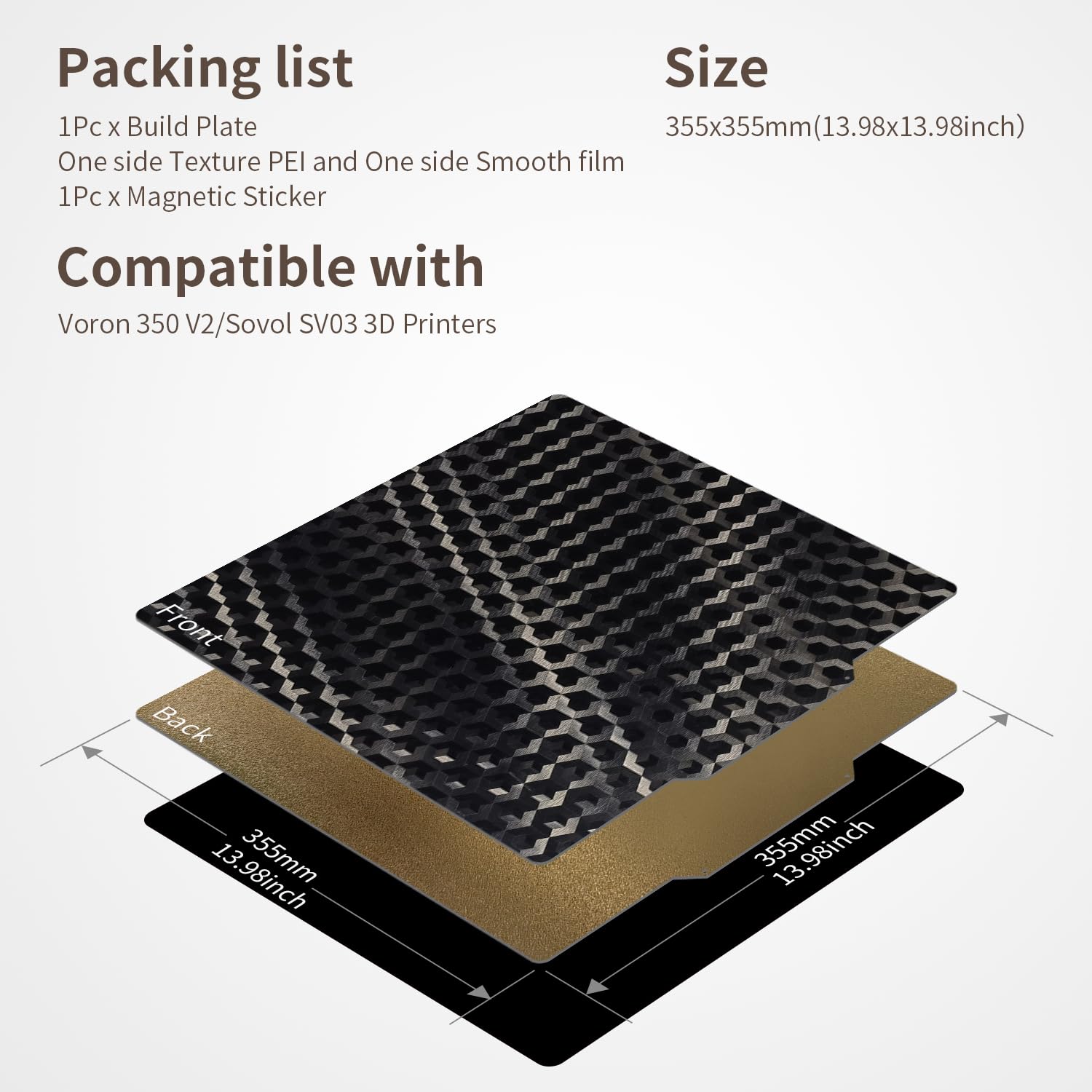 Ulepszona dwustronna płyta sprężynowa 355 x 355 mm z podstawą magnetyczną do drukarki 3D Voron 2.4 V2 350