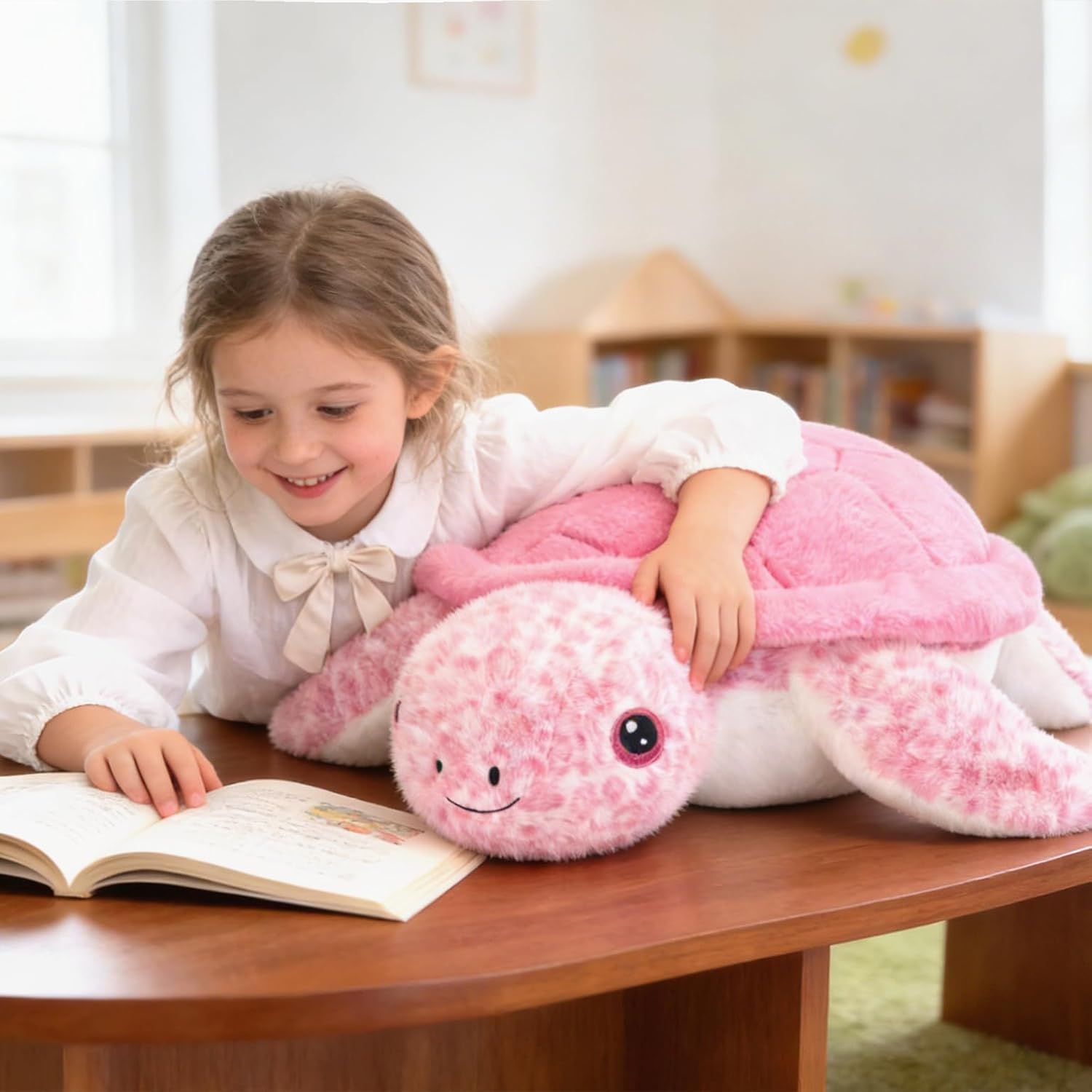 IKASA Giant Sea Turtle Stuffed Animal Plush Toy,Big Large Jumbo Soft Toys,30" Cute Huge Size Fat Fluffy Plushy Plushie,Gifts for Kids(Pink)