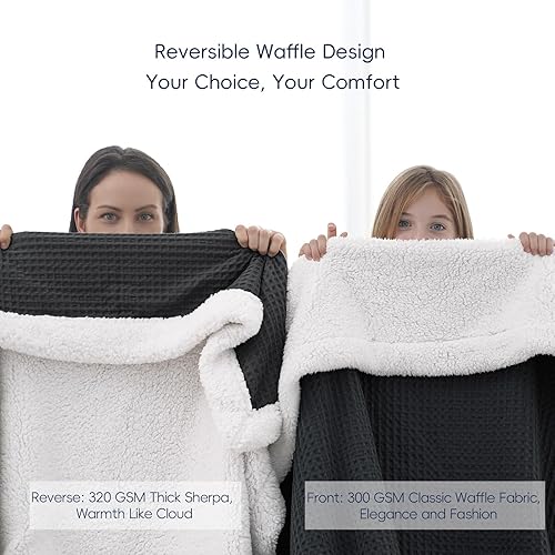 Miniatura 3 de PHF Manta de sarga Sherpa tamaño individual, 60x80 pulgadas, lujosa y mullida manta de franela y forro polar para invierno, sin desprendimiento ni