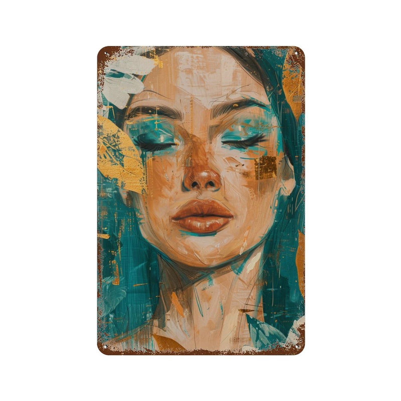 Abstract Woman Portrait Painting Rusty Metal Tin Sign 11.8"x7.9", for Pub, Kitchen And Man Cave Decor, Novelty Wall Decor