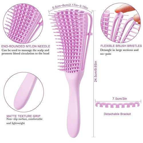 Miniatura 2 de 2 cepillos de desenredo para cabello afroamericano africano, textura de 3a a 4c, pelo ondulado, rizado, espiralado, húmedo, seco, graso, grueso,