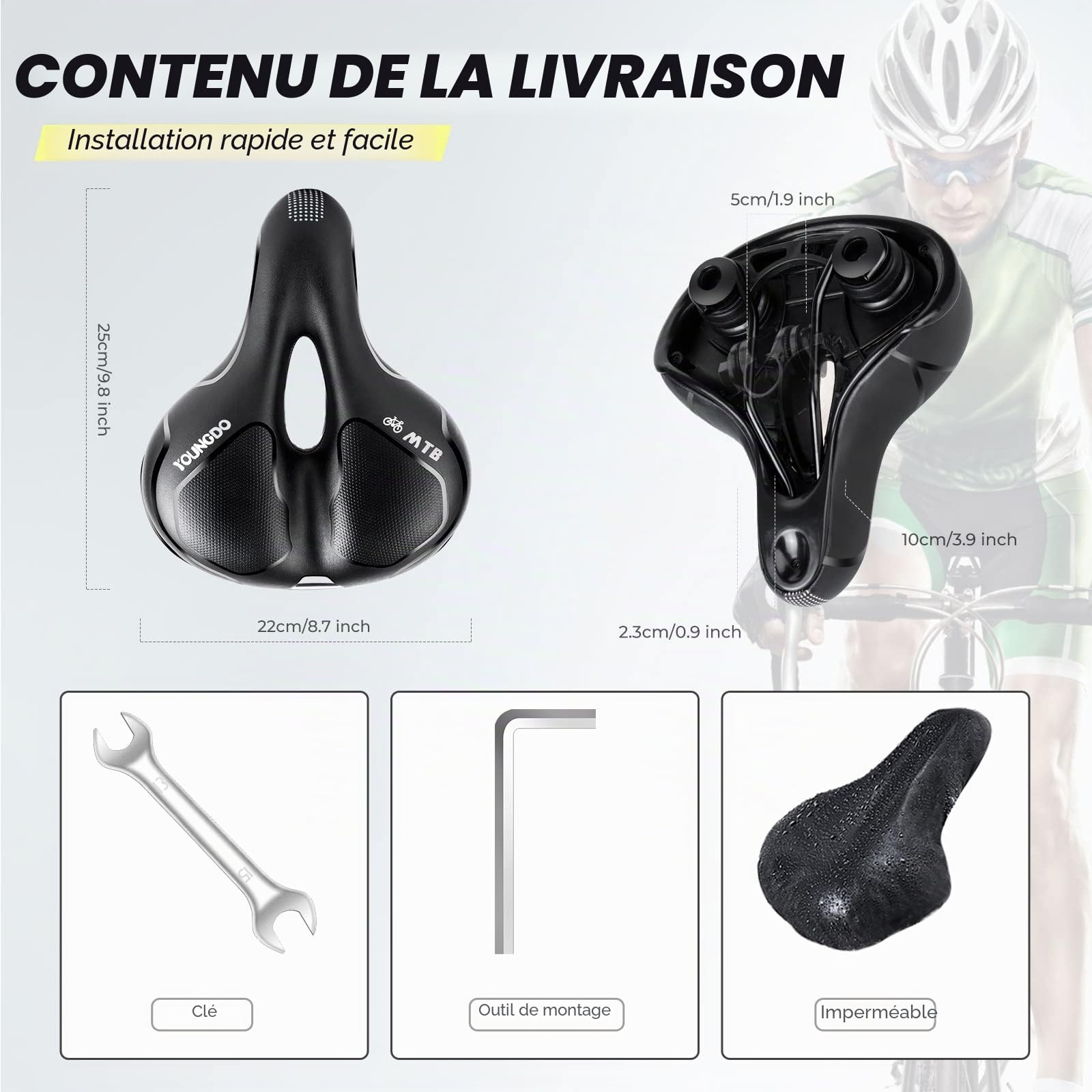 YOUNGDO Selle de Velo Ultra Confortable, Selle Vélo Gel Ergonomique | Boule d'Amortisseur à Double Ressort, Siège de Vélo pour Vélo de Ville, VTT, Bicyclette