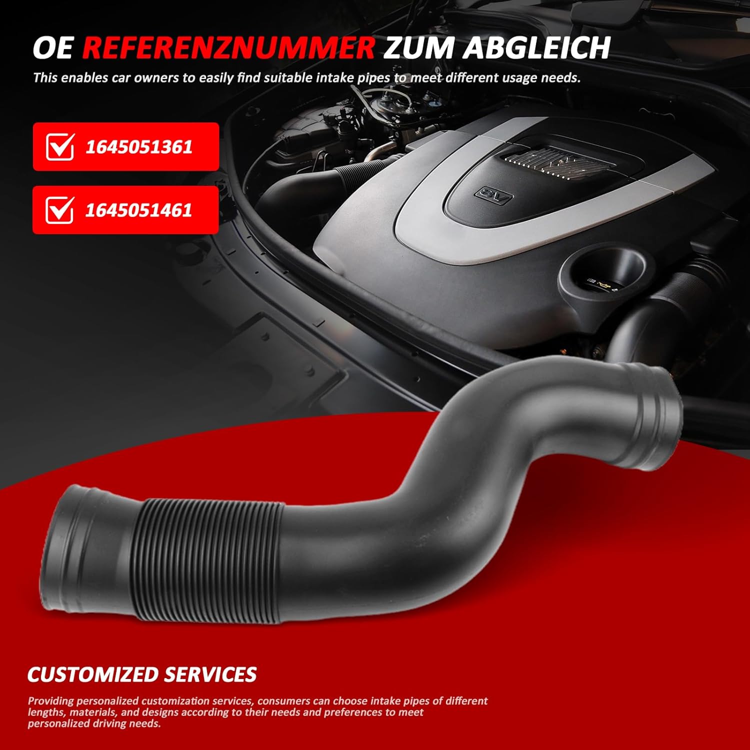 Engine intake hose Compatible with Mercedes-Benz X164 W164 GL450 GL550 ML300 ML350 ML500 2005-2012 Replact# 1645051361,1645051461