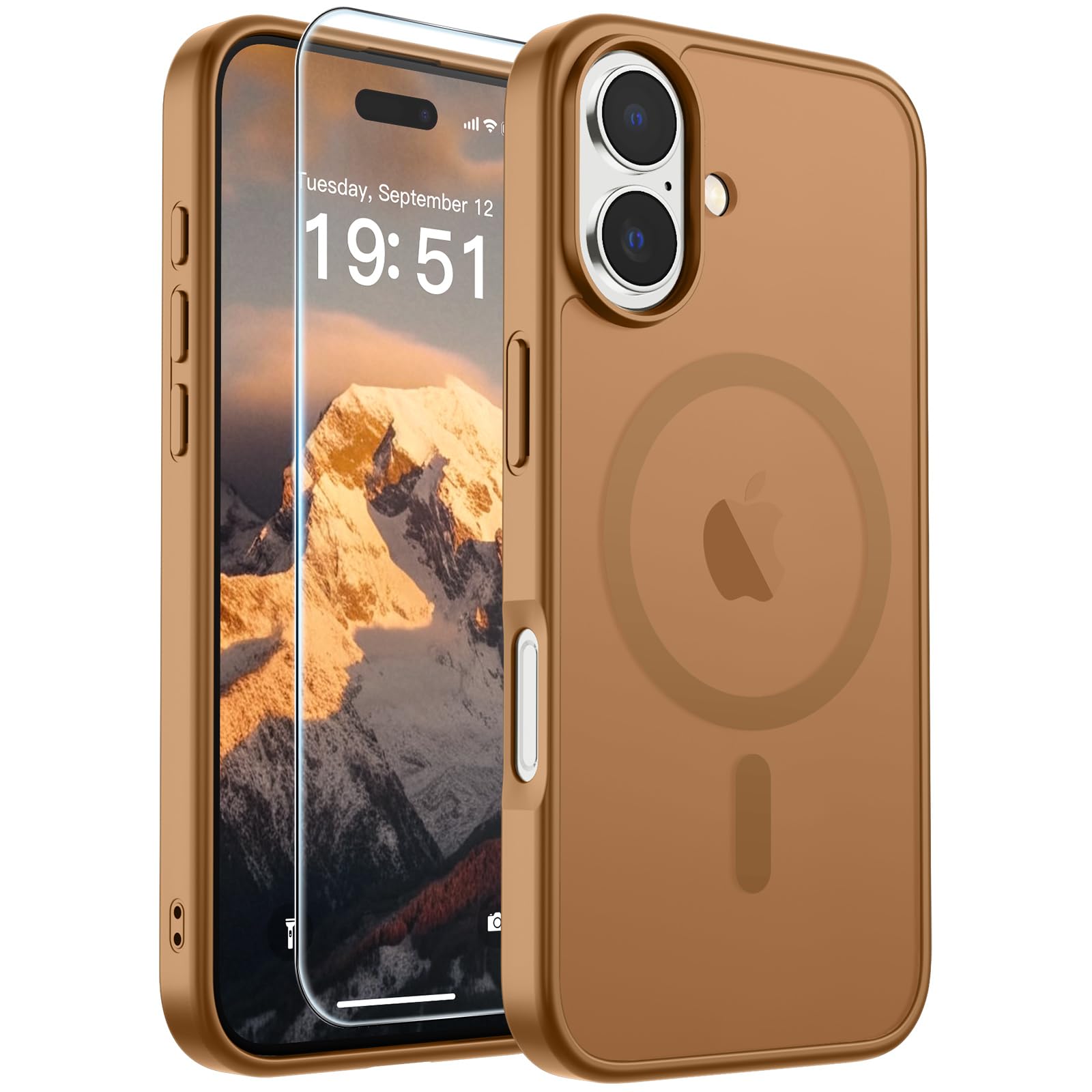 SUPFINE Magnetic for iPhone 17 Case Brown with Screen Protector | Translucent Matte Phone Cover, Compatible with MagSafe, Military Grade Drop Proof, Rugged Shockproof Protective
