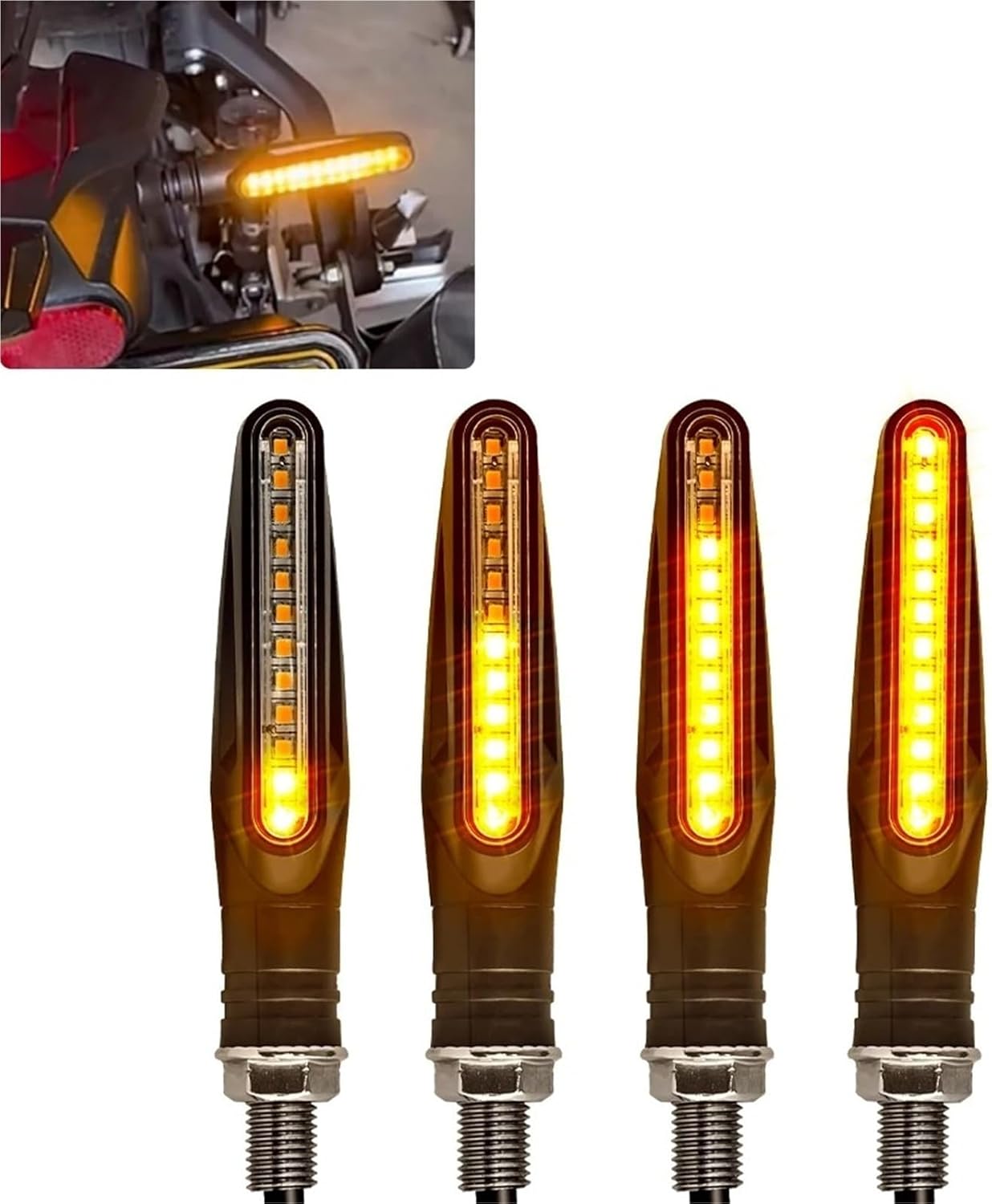オートバイのインジケータライト ウィンカー 流水点滅灯 ストップシグナルライト DRLランプ テールブレーキシグナル 4個 ウィンカ