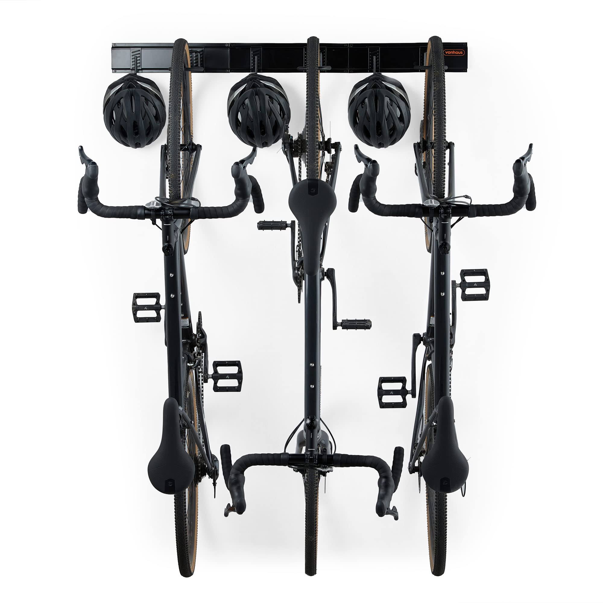 VonHaus Soporte de Bicicletas Pared Vertical – Colgador Pared 3 Bicis y 3 Cascos – Cuelga Bicis de Pared para Organizar Garaje – Soporte de Pared Bicicletas de Montaña o Carretera