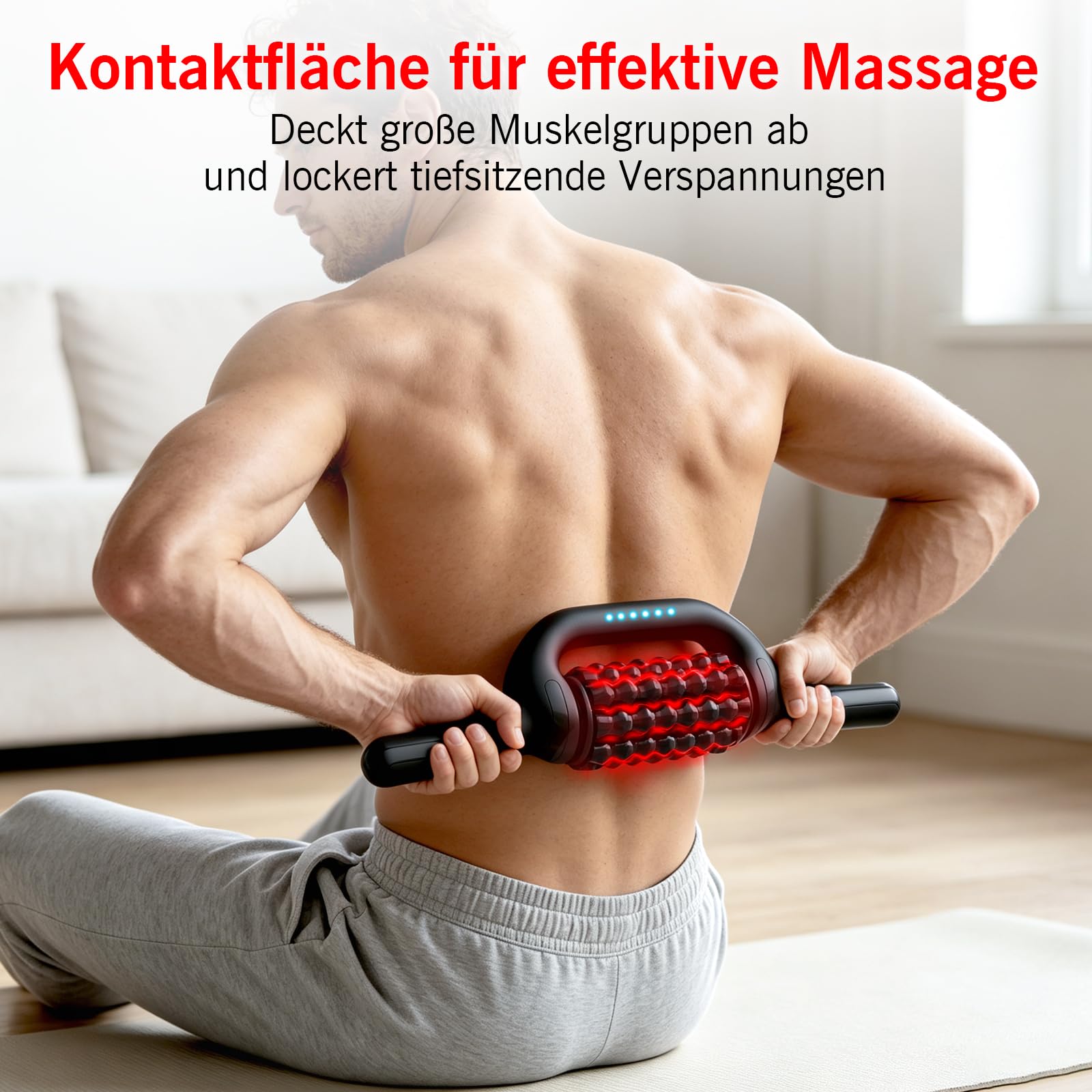 Elektrische Faszienrolle Rotlicht Elektrisch Massageroller | Klopfmassage, 6 Stufen, Freihand-Station, Deep Tissue Massagegerät für Rücken Nacken Beine Ganzkörper, Muskelentspannung