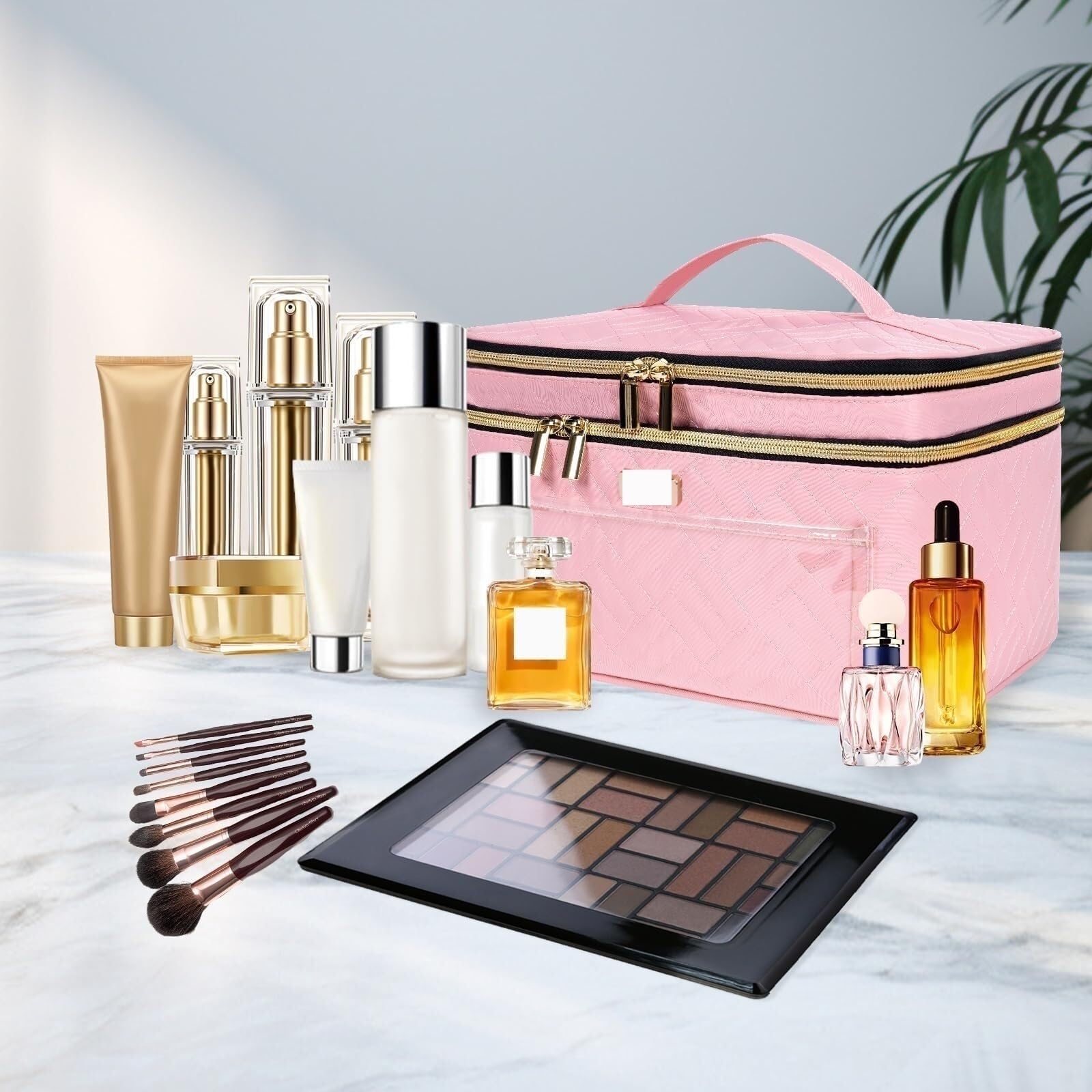 Kosmetiktasche Kulturtasche Doppellagige Reise-Kosmetiktasche for Damen, Große Kosmetiktasche, Hautpflege-Aufbewahrungstasche Schminktasche Damen(Pink)