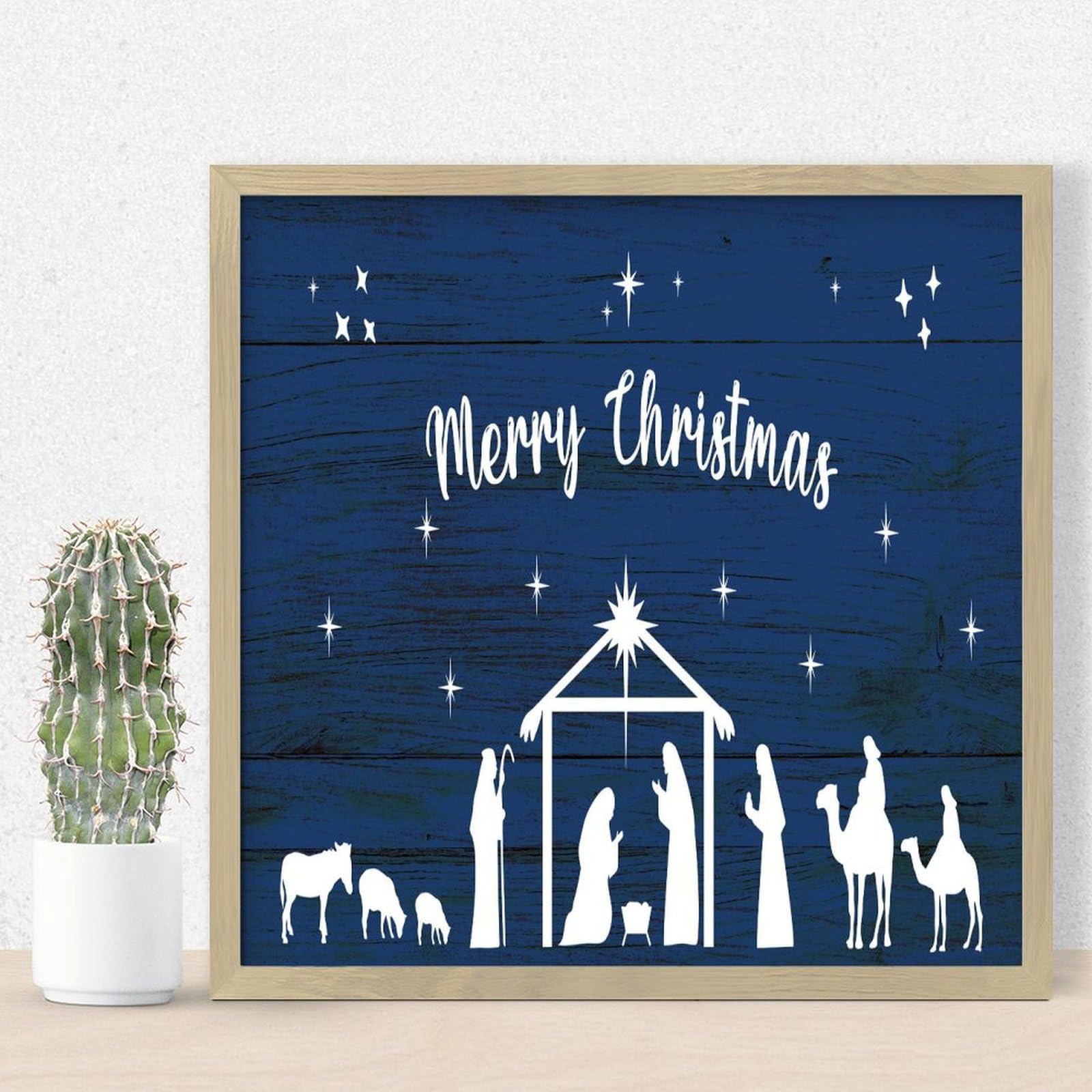 Panneau en bois pour chambre au style raffiné avec cadre Merry Christmas élégant
