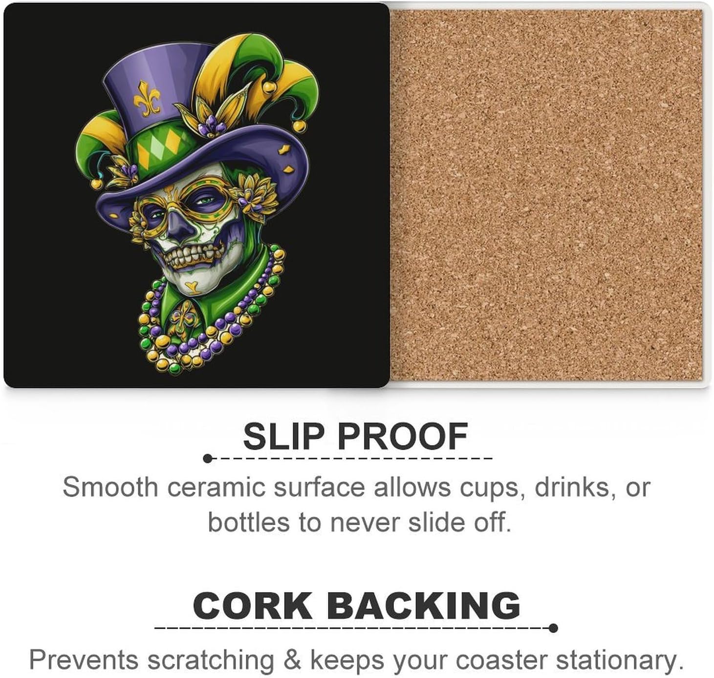 Mardi and Gras Delis Coaster for Drinks Square Ceramic Table Coasters Stone Mat Crafts 6PCS Home Kitchen Decor