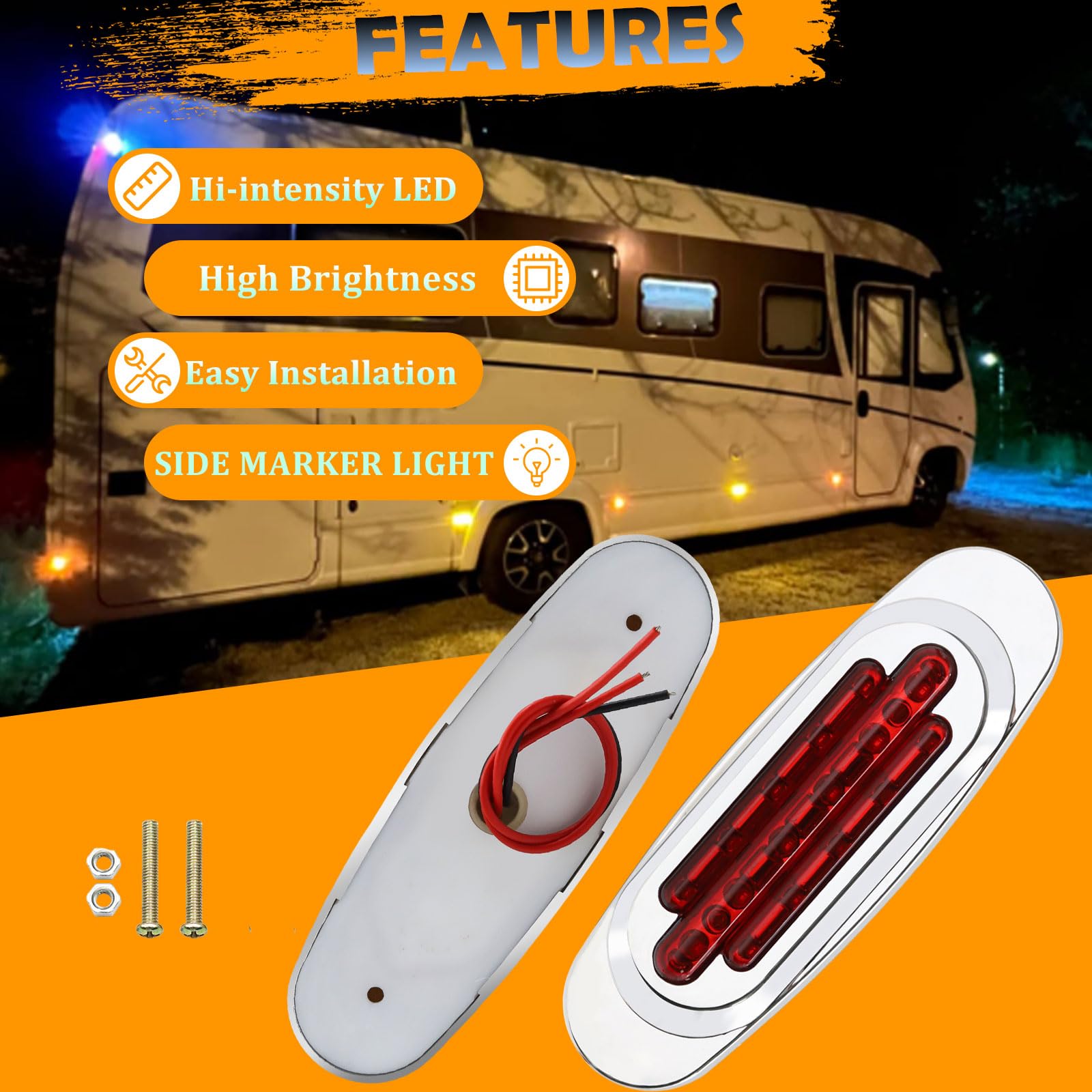 Biqing Feu de Gabarit Remorque, 24V 6.4" Feux de Gabarit Feu Latéral Ampoule avec Lunette Chromée pour Voiture Véhicule Camion Remorque Caravane (Rouge+Jaune-8X)