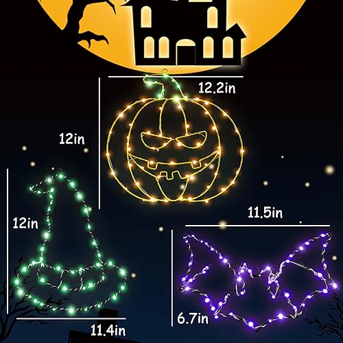 Miniatura 7 de Decoraciones de Halloween, paquete de 3 luces de ventana de 12 pulgadas, funciona con pilas, luces de Halloween, calabaza, fantasma, murciélago,