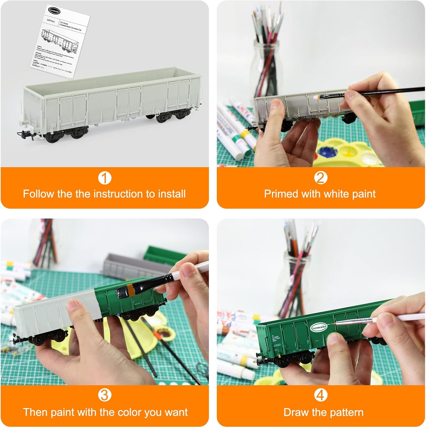 Evemodel C8742JJ 2pcs HO Scale 1:87 Blank Unassembled Gondola Car Model Railway DIY Wagon