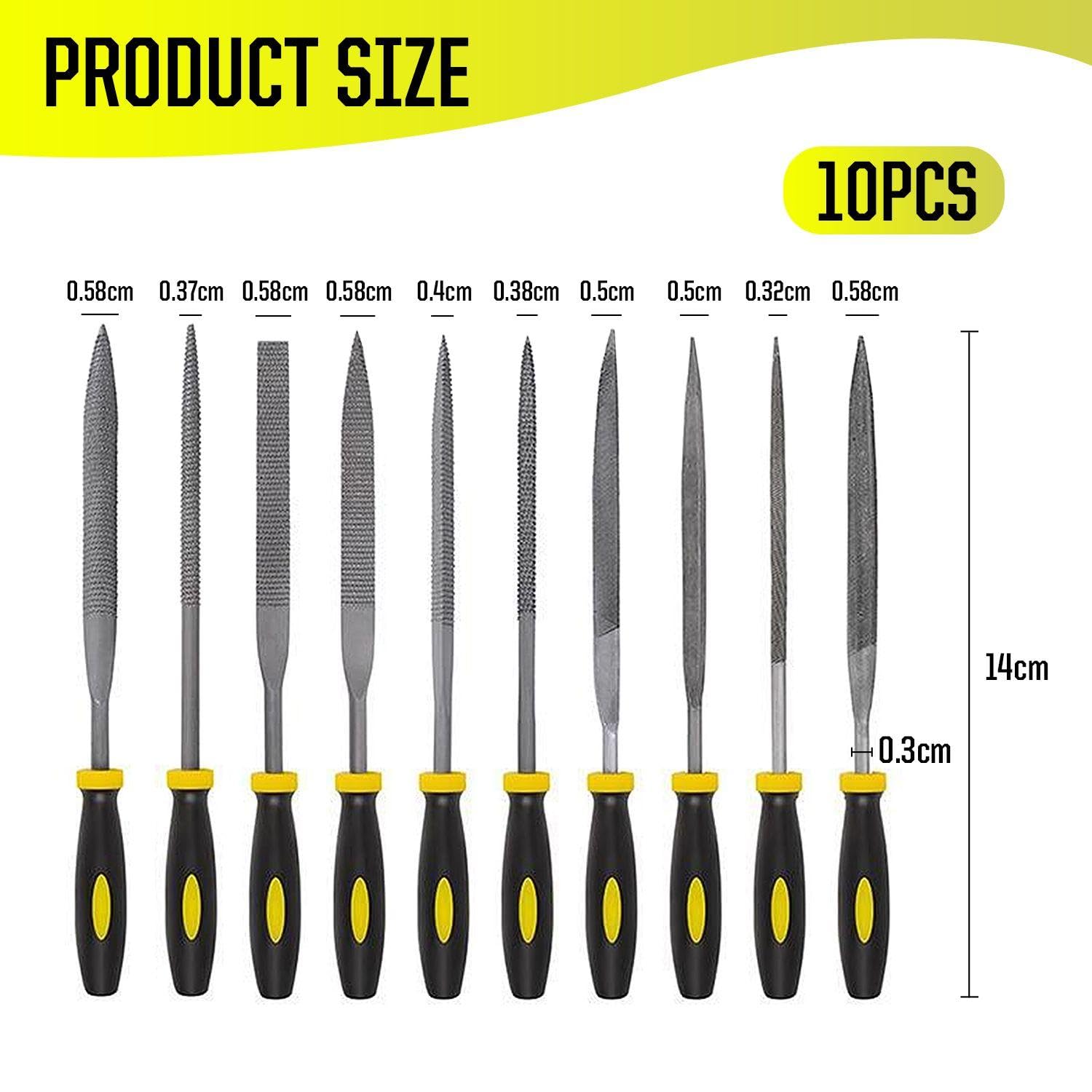10 Pezzi Di Strumento Di Macinazione Frustrazione Coltello, Acciaio Ad Alto Tenore Di Carbonio Frustrazione Coltello, Non-Slip Rivestito In Gomma Maniglia, Tra Cui Flat File, File Rotondo.