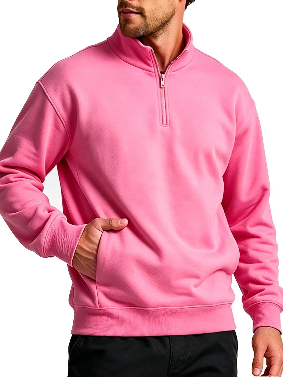 JIHUILAI Mens Quarter Zip Pullover Sweatshirt Mock Neck Long Sleeve Casual Midweight Sweater with Pocket