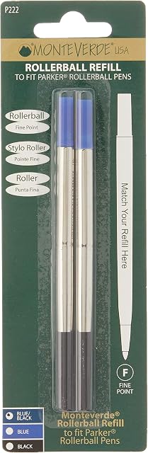 Monteverde Fine Point Refill for Parker Rolleball Pens - Blue/ Black (Pack of 2)