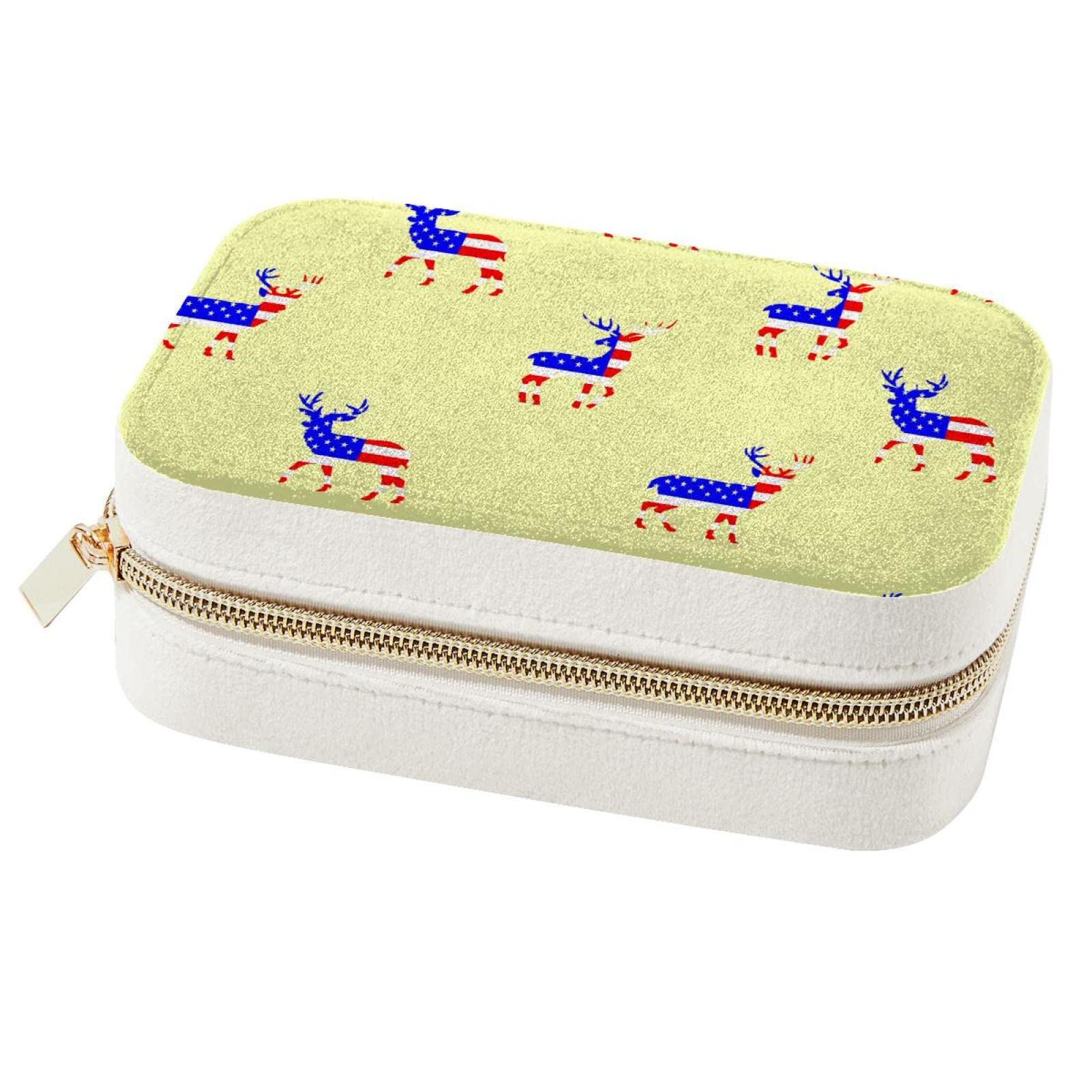 Boîte à bijoux voyage drapeau américain et cerf pour bagues et colliers