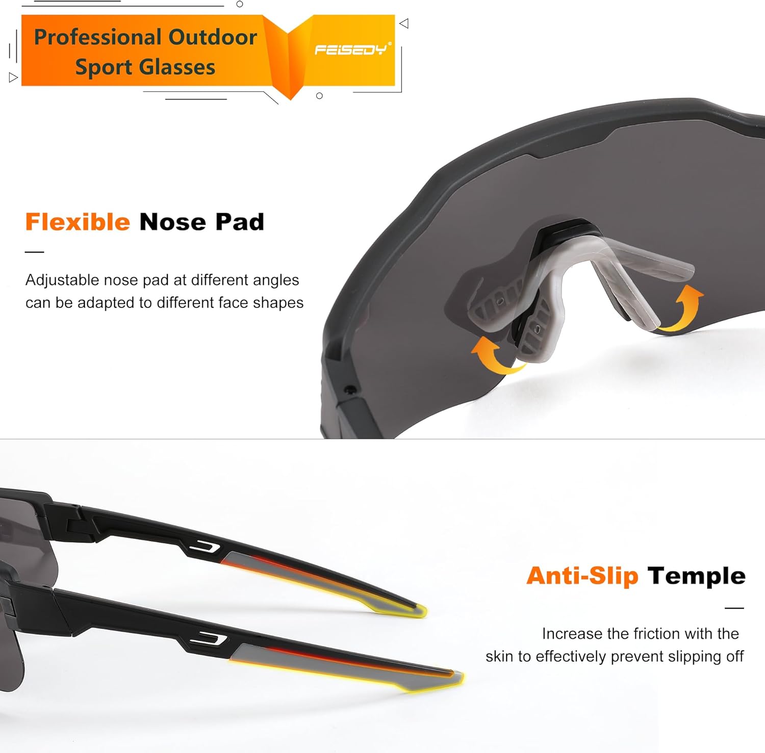 FEISEDY Polarized Youth Sports Sunglasses Teens Cycling Sunglasses Kids Sport Baseball Glasses for Boys Girls Age8-16 B0032