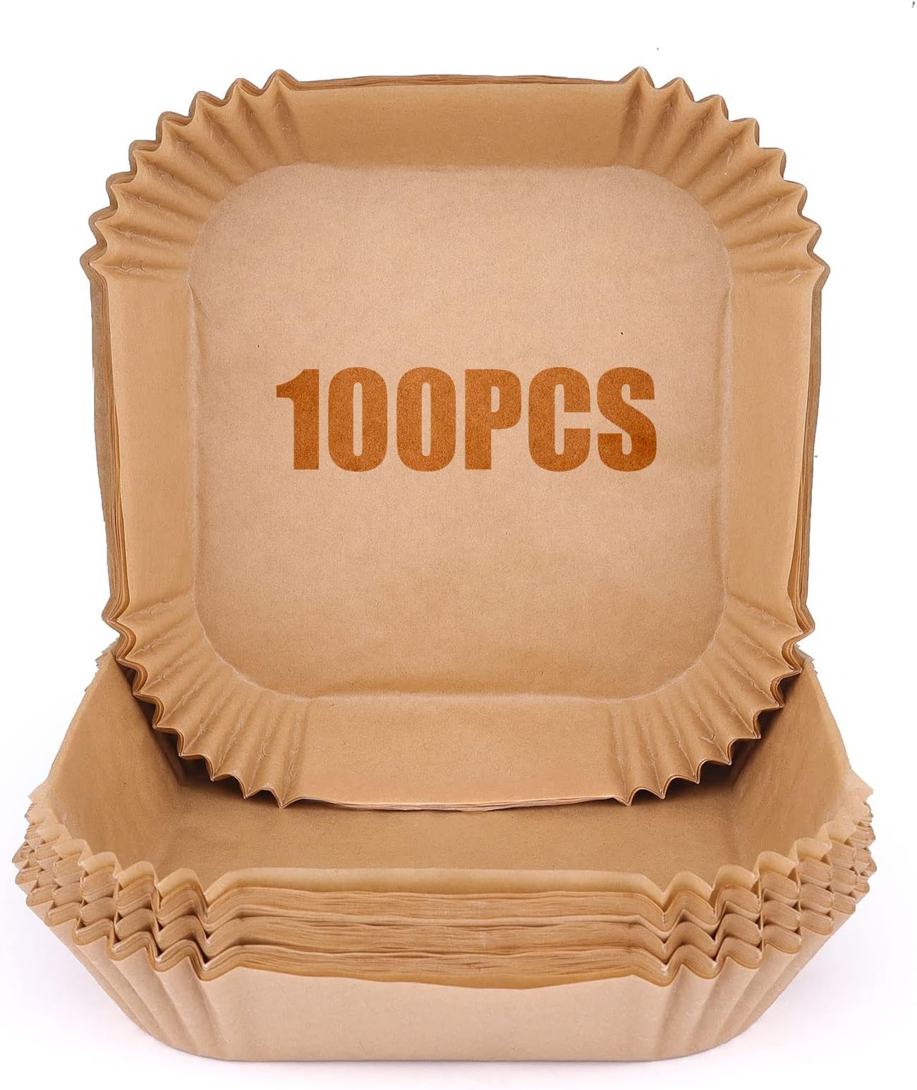 6.3 Inch Air Fryer Disposable Paper Liner, 100 Pcs, Square Air Fryer Liners That Doesn't Affect Food Taste, High Heat Resistant