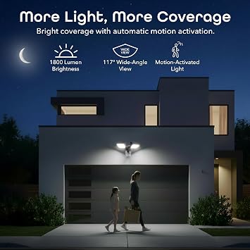 Geeni Lighthawk Smart Floodlight Camera - 3MP Ultra-HD Video, 1800 Lumens, Motion-Activated Security Light, Two-Way Audio, Built-in Siren - Hardwired Outdoor Surveillance - Dual-Band 2.4/5GHz Wi-Fi
