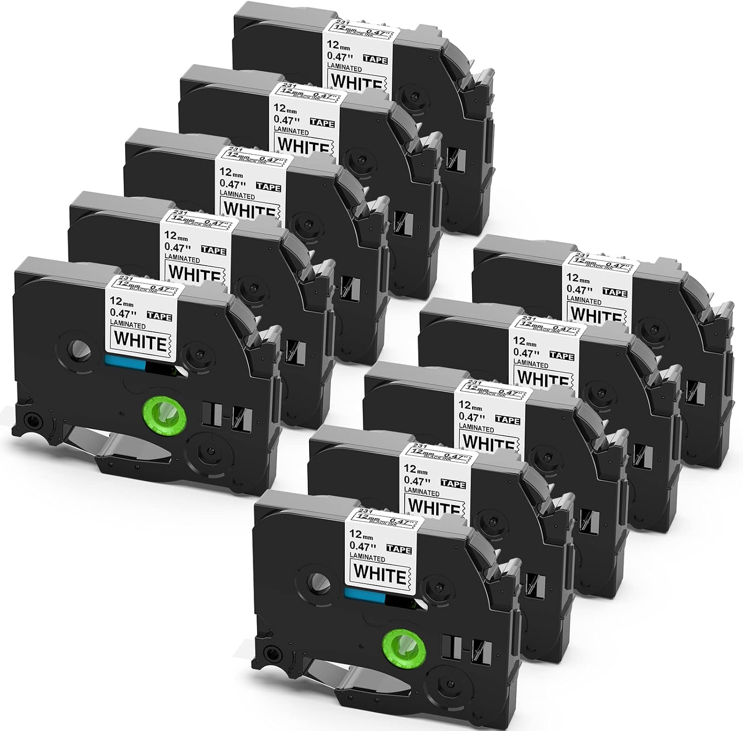 Replacement for Brother TZe-231 TZ-231 TZ Label Tape 12mm 0.47 Laminated Black on White TZ Tape, Work with P Touch PTD210 PTH110 PTD400 PTD600 PT-1880 PT-1290 Label Maker, 10 Pack