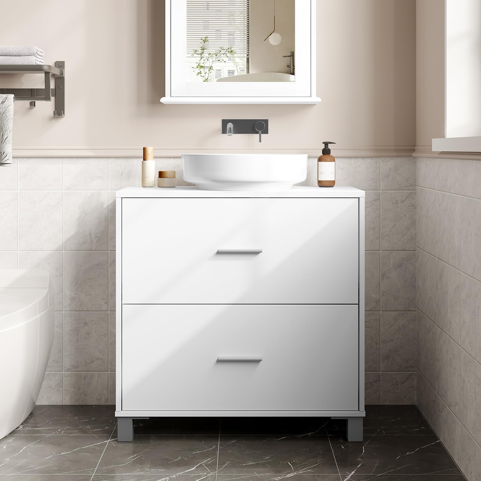 eSituro Mobile da Bagno Sottolavello, Mobile da Pavimento per Bagno, con 2 Cassetti, 60x30x60 cm, Bianco