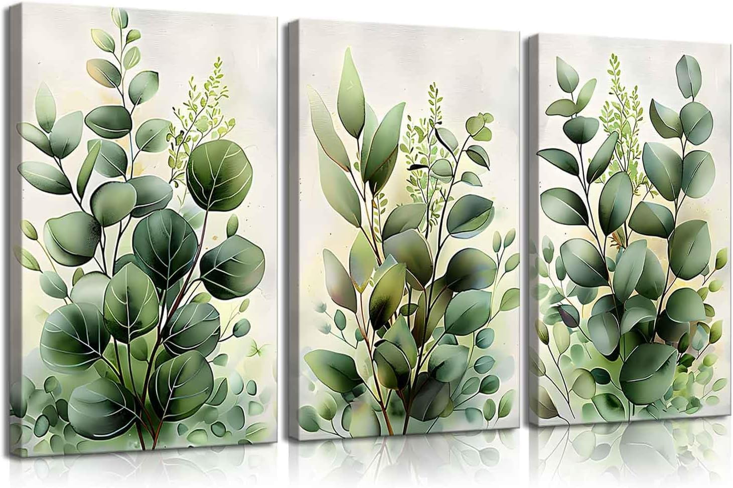 lianyibo 3 piezas de lienzo con hojas de plantas verdes, arte de pared, estilo rústico vintage, carteles botánicos, impresiones para decoración de oficina y dormitorio (70 x 90 cm x 3/marco interior)