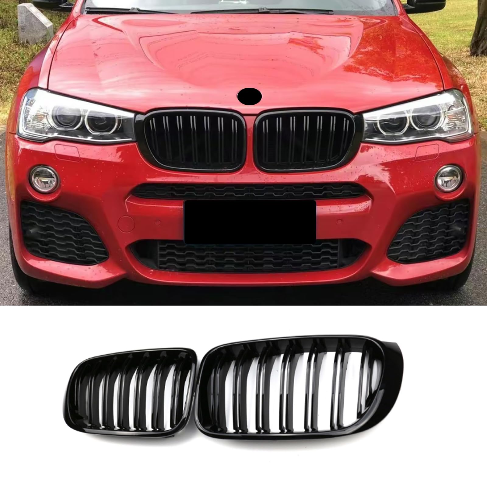 F25 Nieren Schwarz Kühlergrill für BMW X3 X4 F25 F26 Grill 2014-2018 ABS glänzend schwarz Doppelsteg Kühlergrill (For X3 X4 F25 F26 2014-2018)