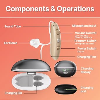 Rechargeable Hearing Aids for Seniors - BTE Digital Hearing Amplifier with Noise Cancelling for Moderate to Severe Hearing Loss, RIC 16 Channel Noise Cancelling Hearing Aid, Magnetic Charging Case