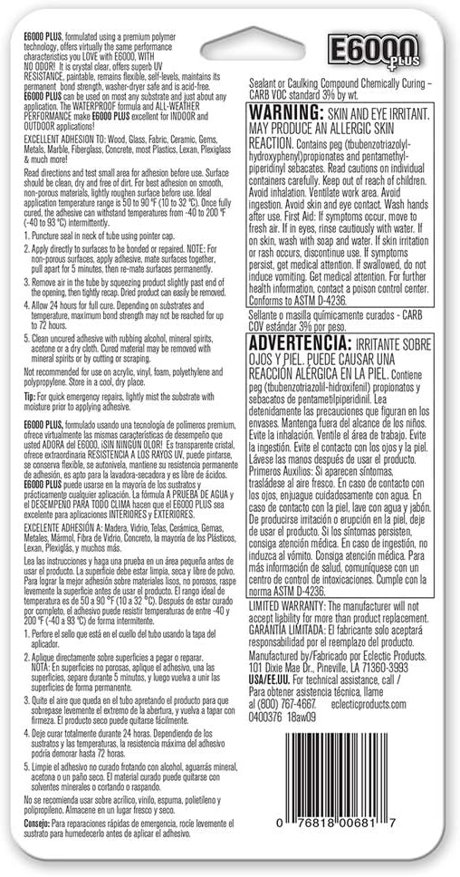 Eclectic 570110, Clear 0.9 Fl Oz E6000+Plus Multipurpose Adhesive-0.9oz, 0.9 oz
