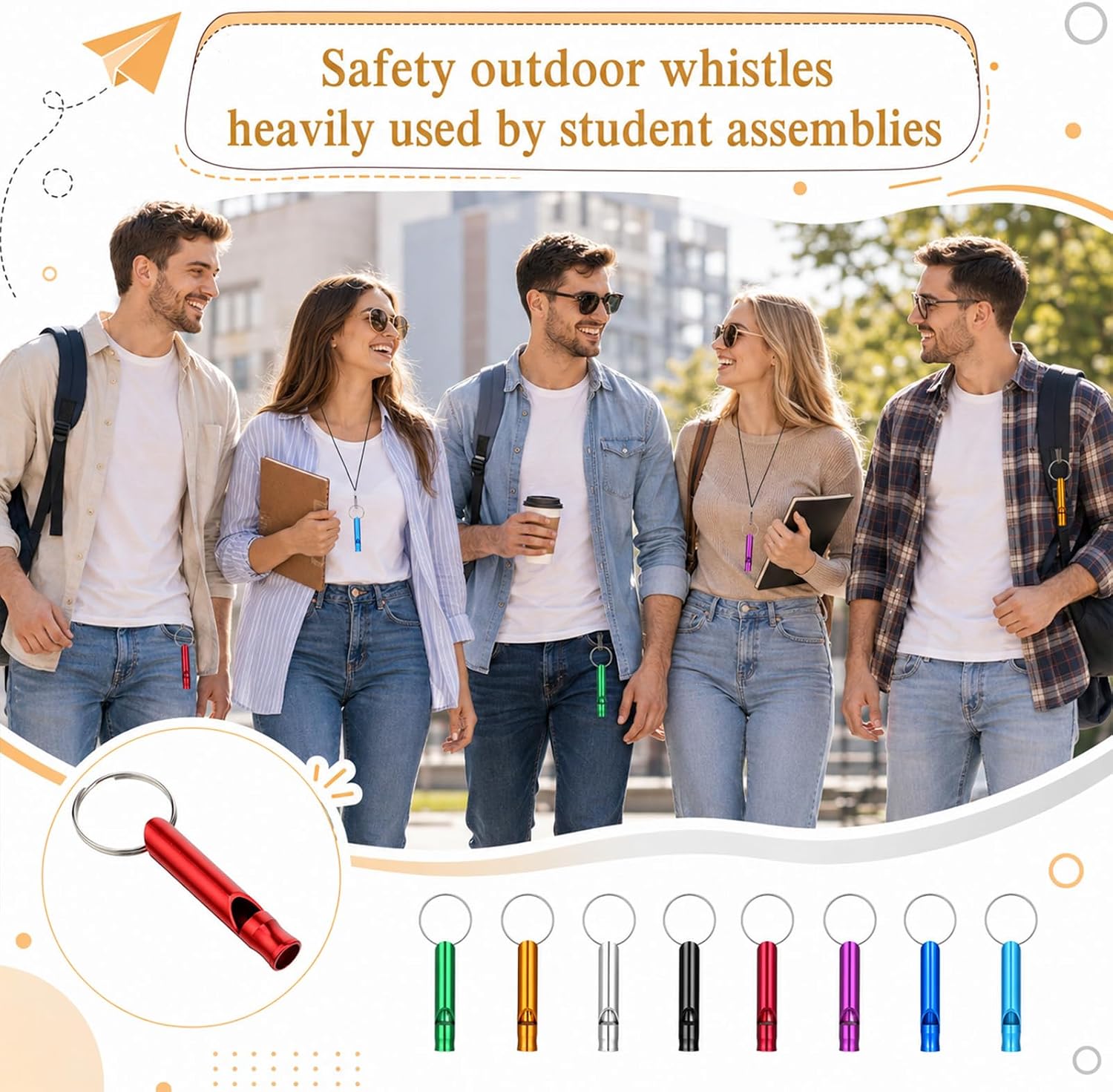 200 Pcs Emergency Whistle with Keychain, Colorful Aluminum Survival Whistles Metal Extra Loud Whistle for Outdoor, Camping, Sports, Boating, Hiking, Hunting (8 Colors)