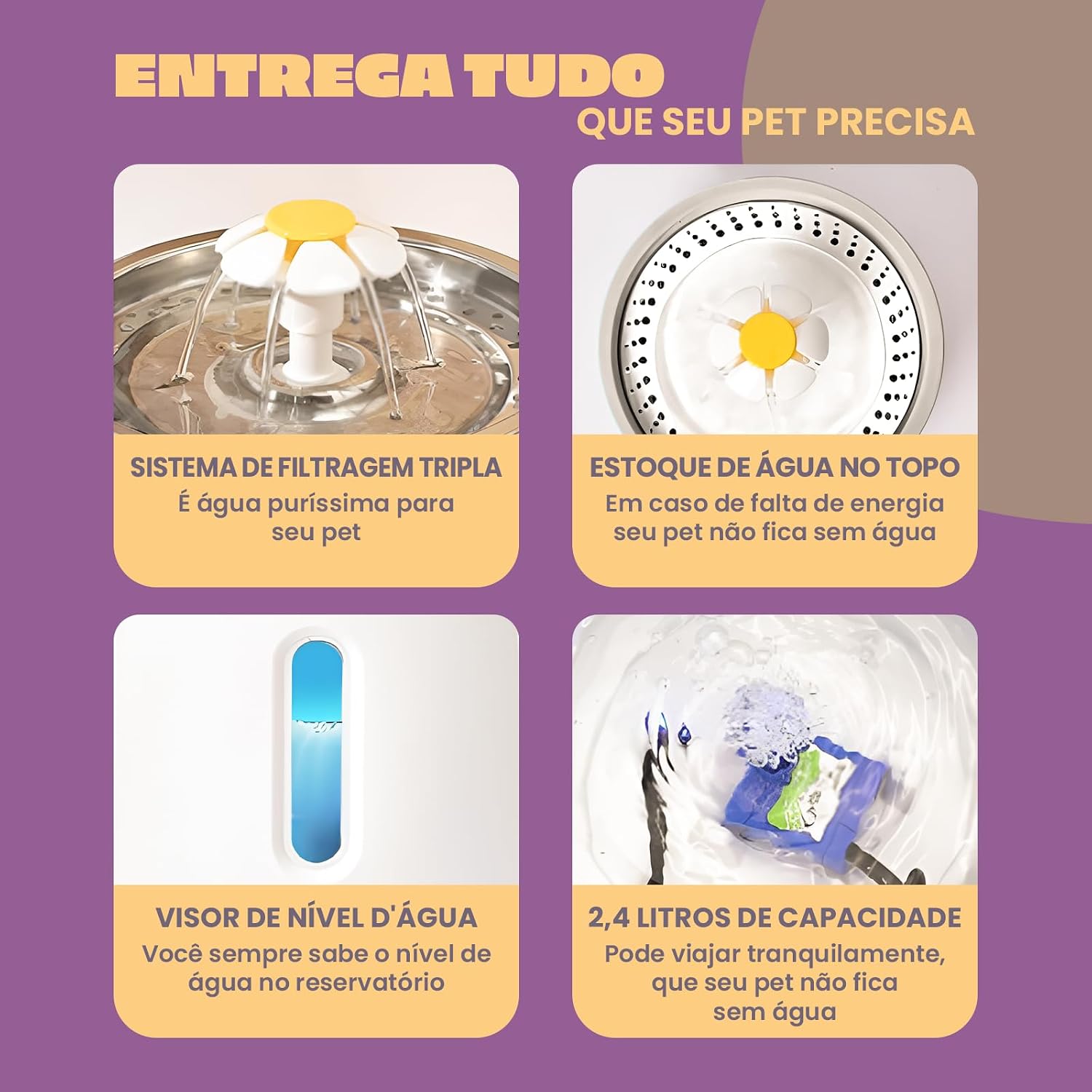 Bebedouro Tipo Fonte Com Filtro Healthy Pet Animus INOX