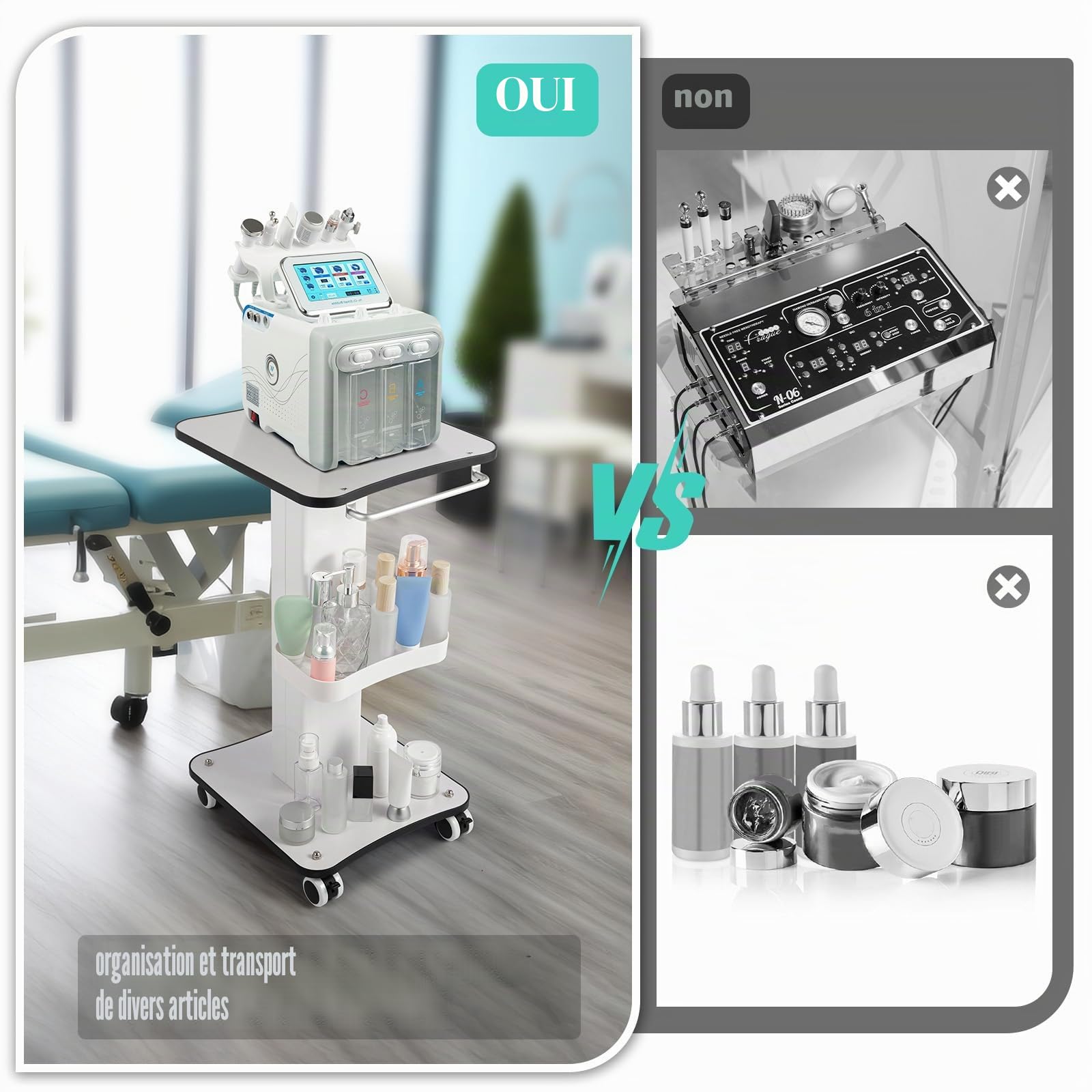 Chariot médical Beauty Salon 40 kg métal bois blanc