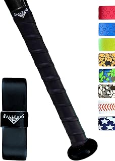 Ballpark Elite 1.10mm Precut Bat Grip Tape for Baseball Softball Tee-Ball Bats - Solid Black Anti-Slip Replacement