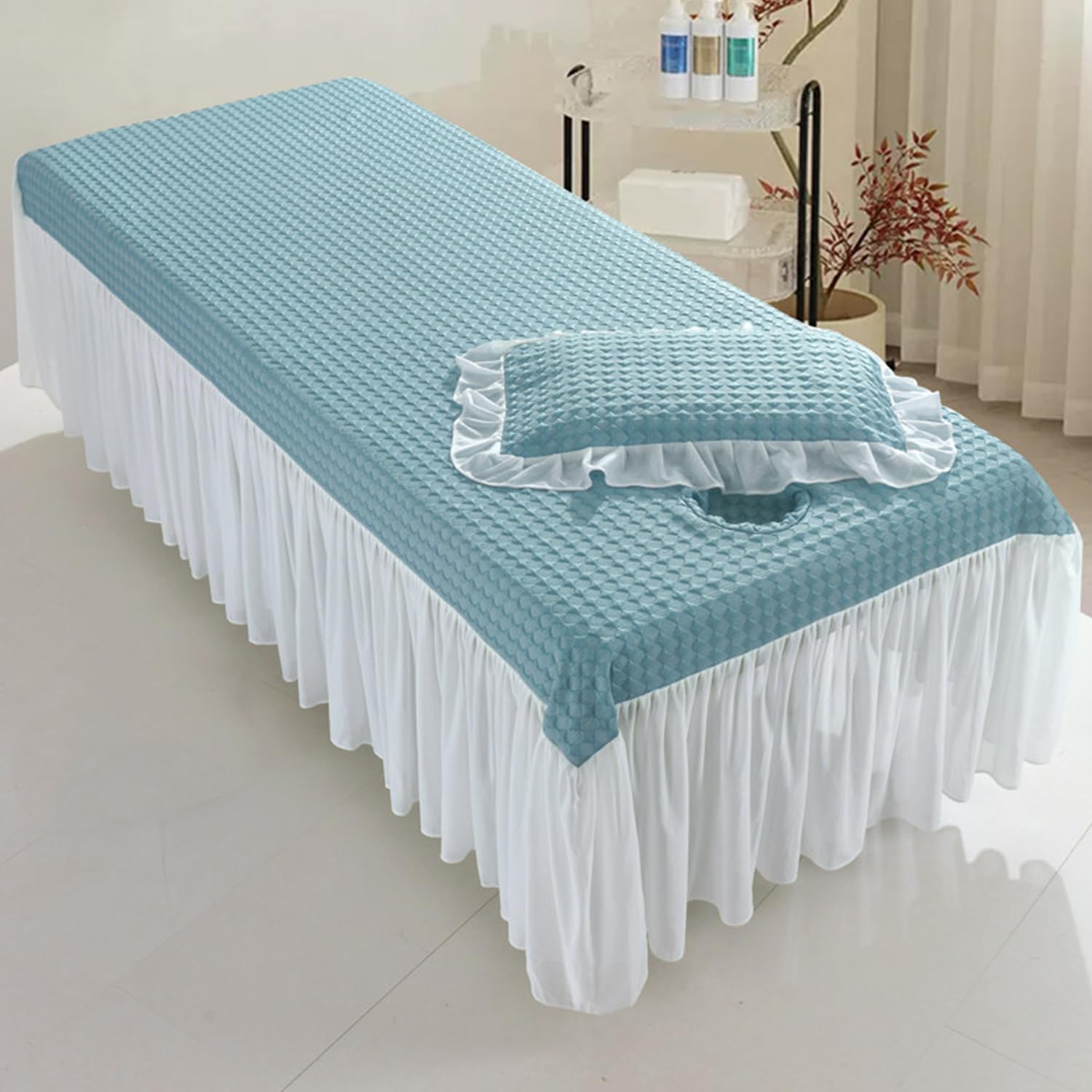 LDLCYCN Cooling Beauty Massage Table Cover with Skirt Spa Bed Skirt with Face Hole