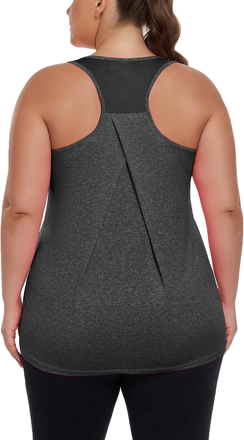 ForHailey Women's Plus Size Athletic Tank Tops Racerback Workout Flowy Tops Yoga Running Sleevelss Summer Shirts Loose