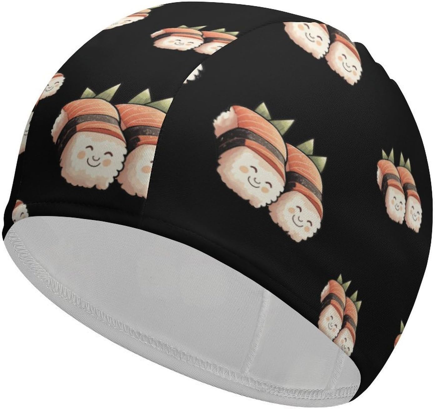 Nori Sushi with Salmon Fish Womens Swim Cap for Men Adult Swimming Hat Curly Short Medium Long Hair