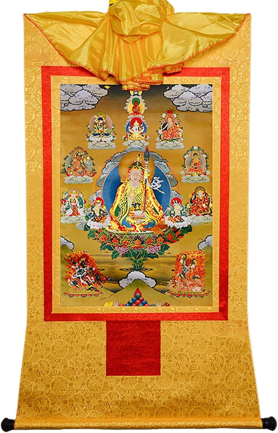 VHKJewE Padmasambhava Buddhist Thangka Brocade Art Print Tibetan Tapestry for Altar(Onecolor,S)