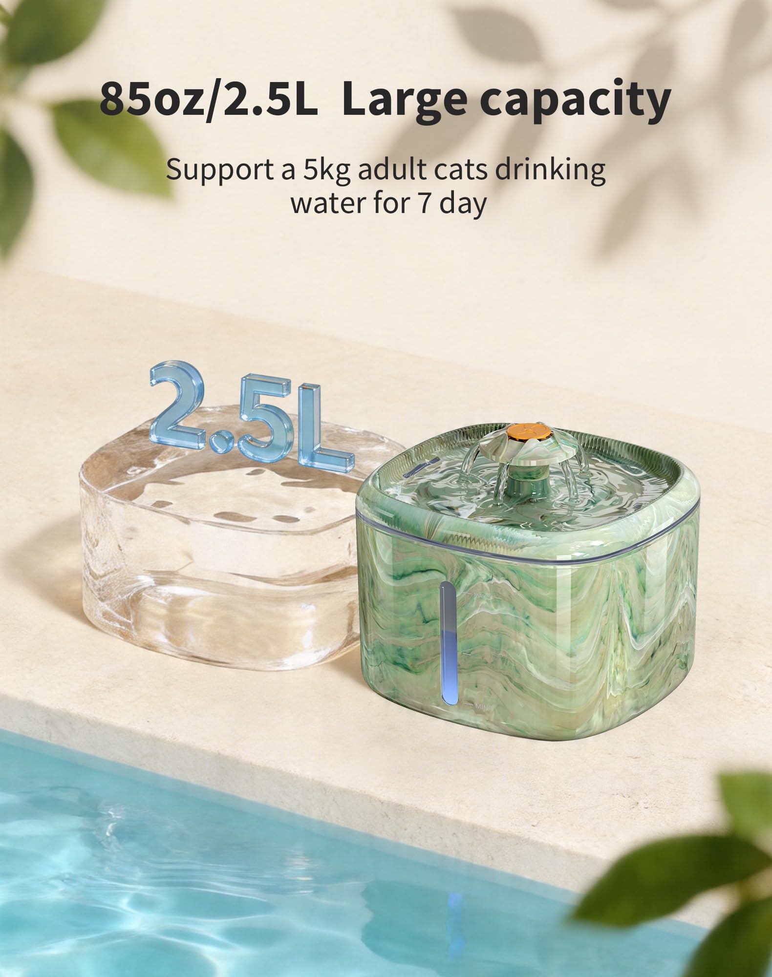 Fontana d'acqua per gatti, 2,5 l, fontana automatica per animali domestici, con attrattore rotante e design mimetico, erogatore d'acqua ultra silenzioso per gatti, cani, filtraggio a 4 stadi, per