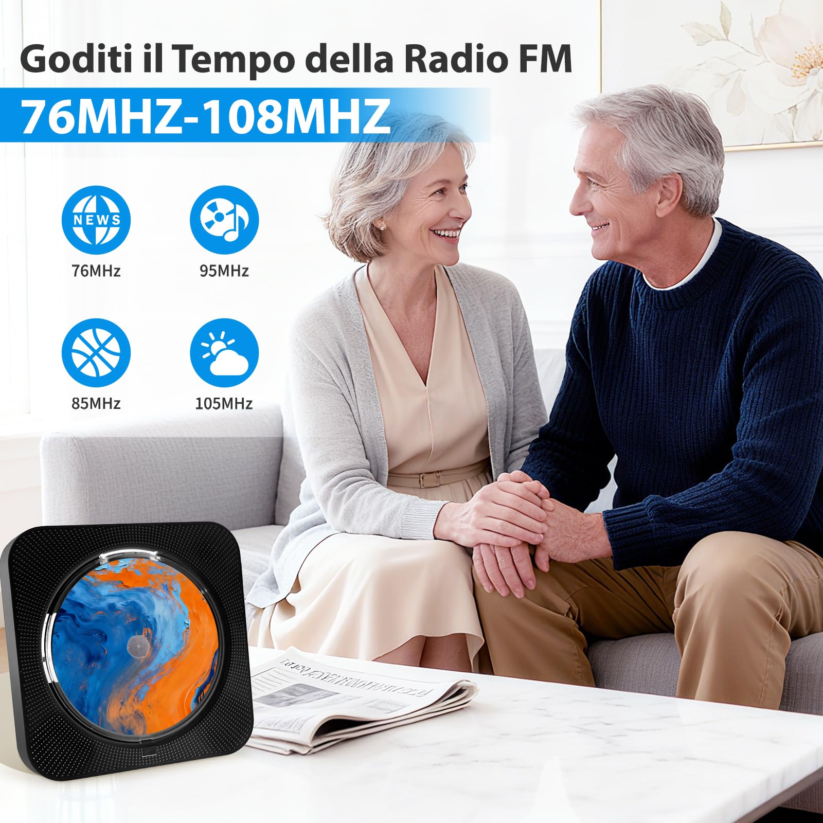 Lettore CD Portatile con Bluetooth 5.1, CD Player Desktop Domestico, Lettore CD HiFi Musicale con Altoparlanti, LED Schermo FM Radio USB/AUX Prese per Cuffie Telecomando, Regalo di Natale (Nero)