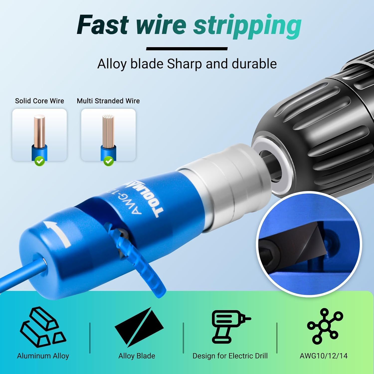 TOOLMAYS Wire Stripper and Twister for AWG,14-12-10 Gauge Electric Wire Stripper Wire Twister Tool for Drill Set 4in1 Professional Electrician Wire Twister Stripping and Twisting Tool(4PCSAWG)