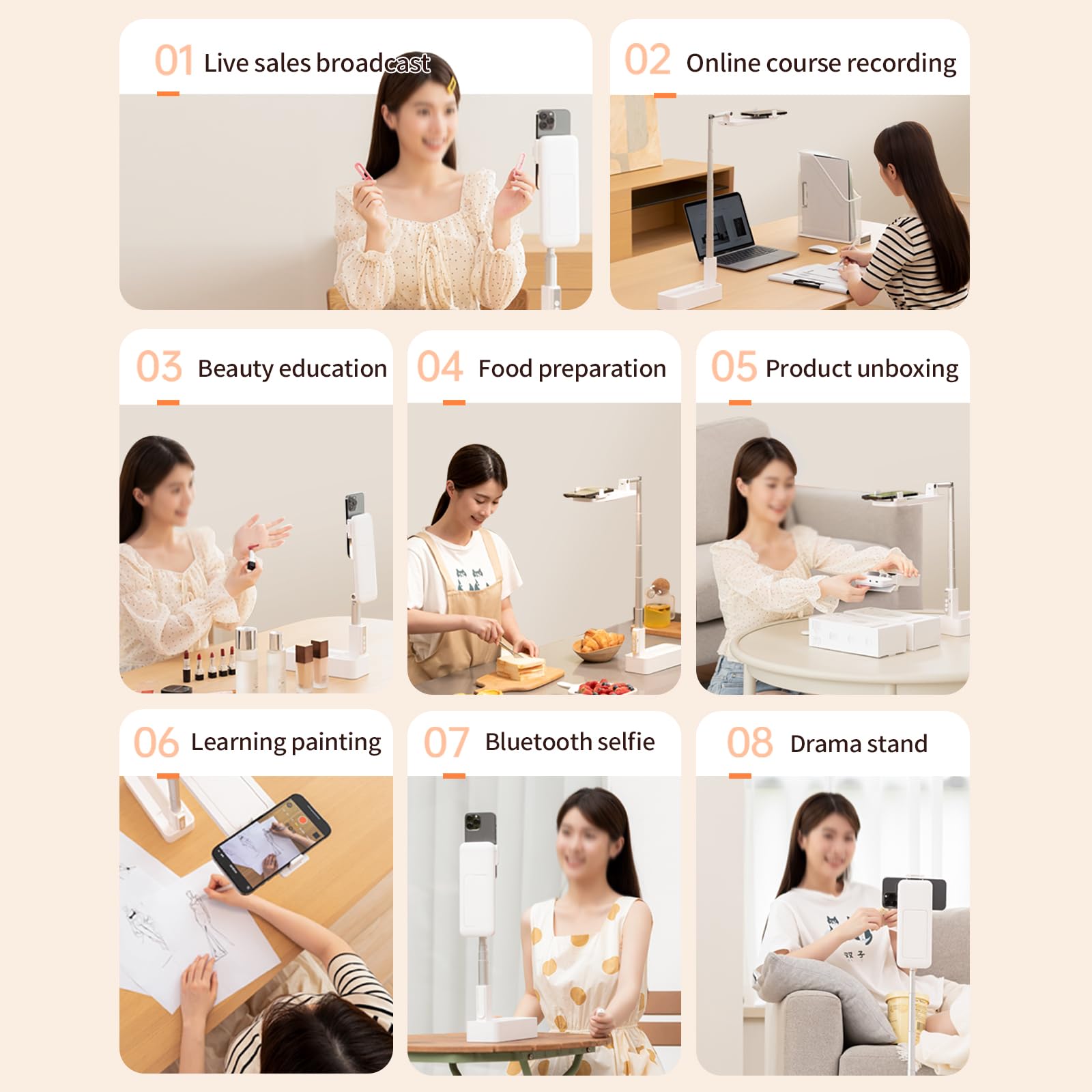 Selfie Stick - Trípode para smartphone con luz LED, rotación extensible de 360°, soporte para teléfono móvil con luz de llenado, soporte Bluetooth con mando a distancia para streaming en